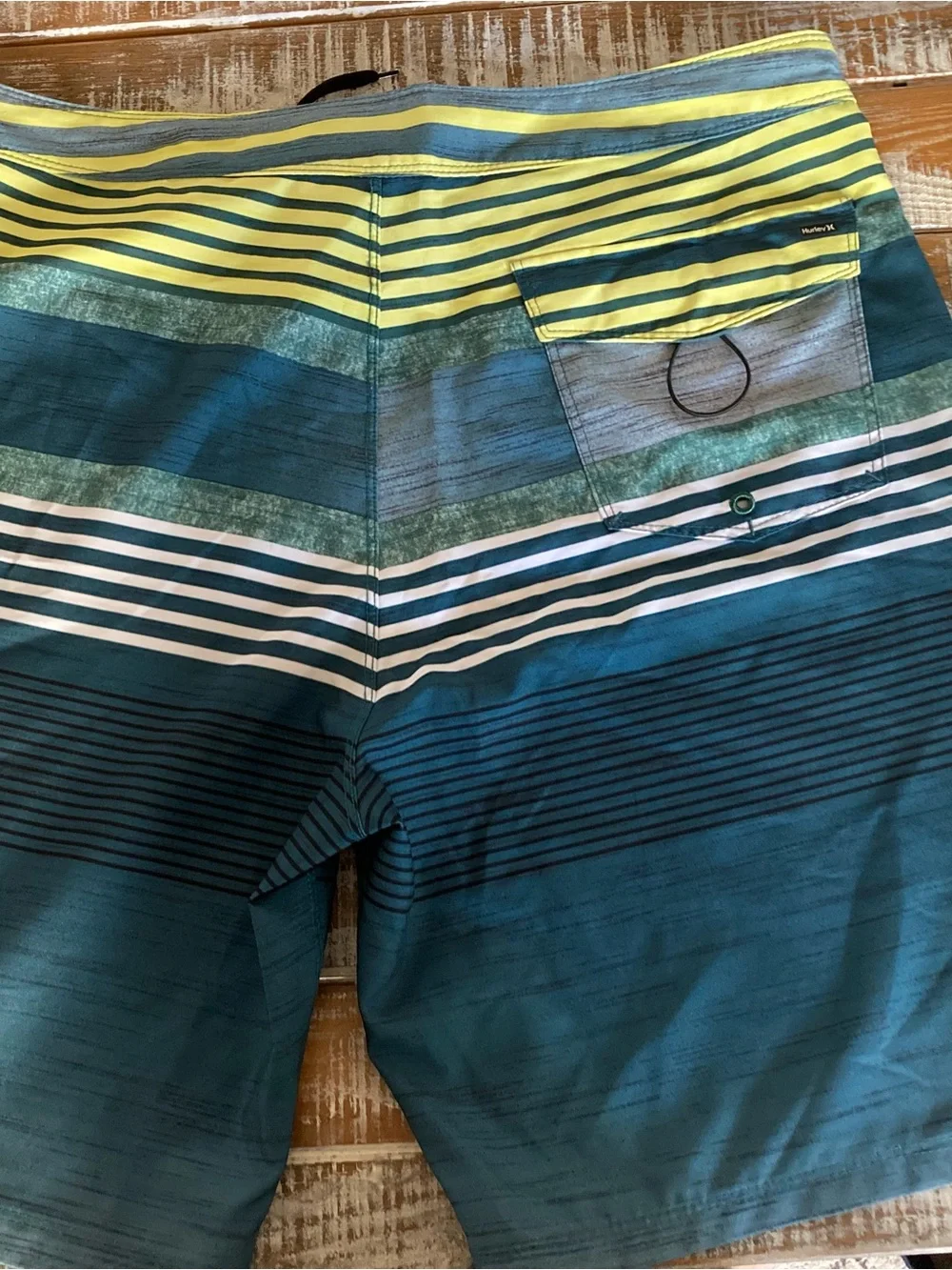 Hurley Striped Teal and Yellow Board Shorts